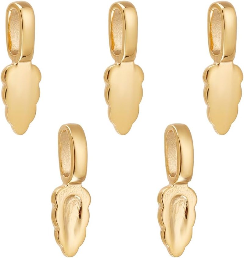 5Pcs Glue on Bails Stainless Steel Glue-on Flat Pad Pendant Bails Golden Blank Pad Pendant Connector Metal Necklace Pad Bails Connector for DIY Jewelry Making