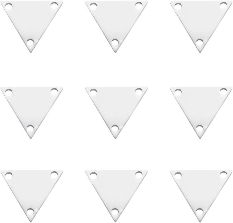10 Pieces 304 Stainless Steel Anti-Allergic Metal 3-Holes Triangle Blank Stamping Tag Chandelier Componet Links Charm Pendant for Jewelery Making DIY Findings - 12.1mm