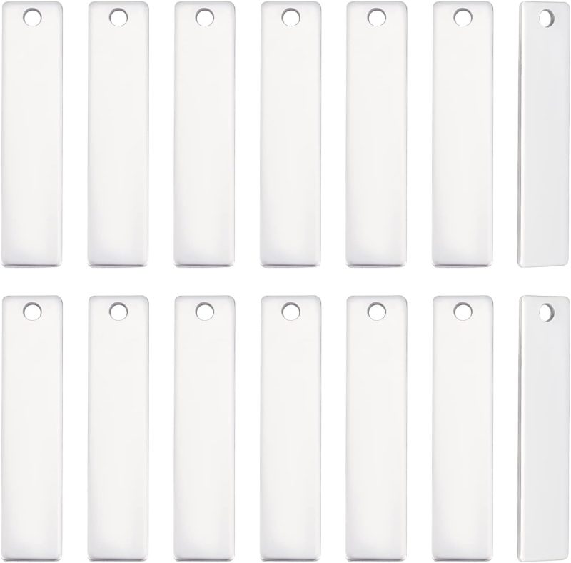 30pcs Rectangle Shape Stainless Steel Charms Stamping Blank Tag Pendants 40x9x1mm Blank Rectangle Small Dainty Pendants Charms for Jewelry Making Hole 2mm