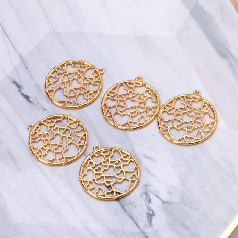 5Pcs Open Back Bezel Pendants Round Heart Metal Frame with Loop Bezel Setting UV Resin Blank Pendant for DIY Arts Crafts Jewelry Making - Image 2