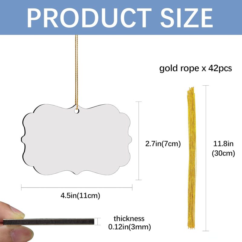 42 Pcs Sublimation Ornament Blanks, MDF Christmas Ornaments Sublimation Christmas Ornaments Blanks for Christmas Tree Decorations Double Sided Sublimation Blanks Ornaments Decor DIY Handmade Crafts - Image 2