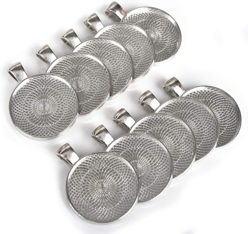 40 Pcs Silver Pendant Trays with 40 Pcs Clear Glass Cabochons - 1 Inch/25mm Round Bezels for Resin Craft, Photo Jewelry Making, Total 80 Pcs - Image 2