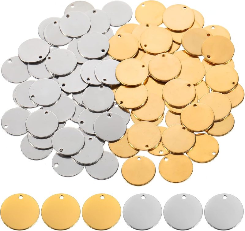 80Pcs Metal Stamping Blanks Stainless Steel Charms Metal Charms Flat Round Charms Blank Stamping Tag Charms Smooth Polished Flat Disc Pendants for Bracelet Earring Necklace Chain Jewelry Making(15mm)