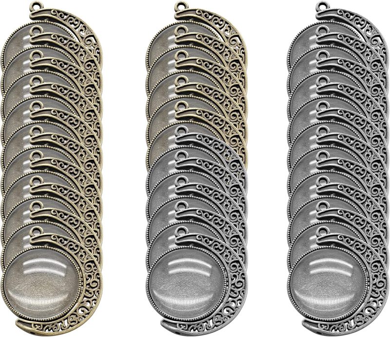 30Pcs 10Sets Moon Rotation Double Side Pendant Trays,10Pcs 25 mm Moon Rotation Alloy Double-Sided Trays Pendants with 20Pcs Glass Cabochons Clear Dome for DIY Making (Silver and Bronze)