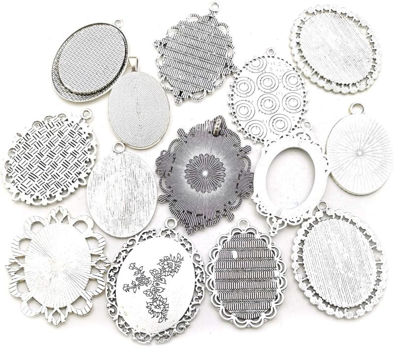 10 Pendant Trays, 30x40mm, Blank Oval Cabochons Base Setting Bezel Frame Metal Cameo for Photo Pendant Jewelry Making (Antique Silver-HM278) - Image 2