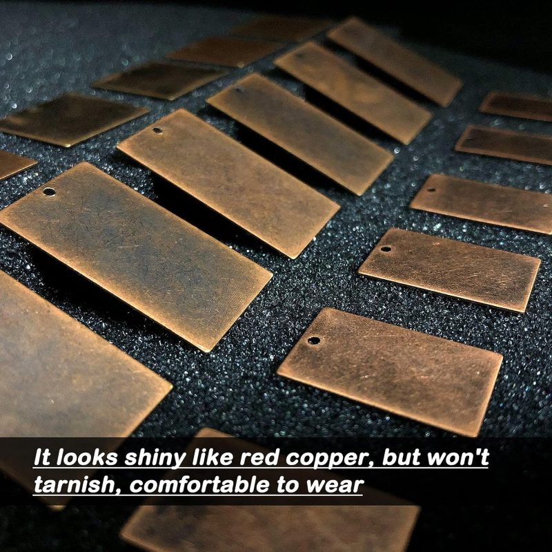 24Pcs Antique Red Copper Brass Blank Stamping Pendants Handmade Crafting Tag Accessories Supplies Personalized Custome Jewelry Metal Stamping Tags (Antique Red Copper) - Image 2